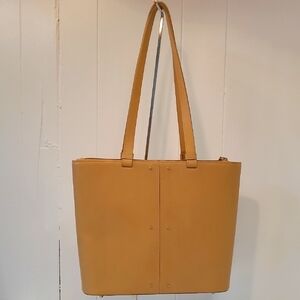 Carla Mancini Caramel Color Leather Tote Zippered Close and Suede Interior